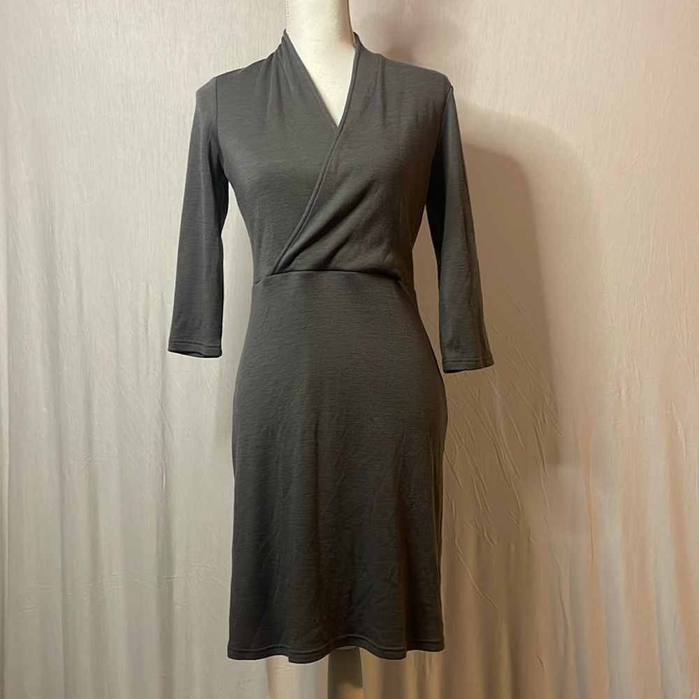Garnet Hill Gray Wool 3/4 Sleeve Dress